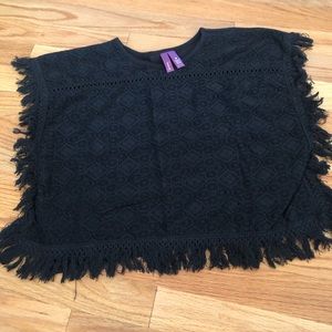 Aqua sleeve fringed top